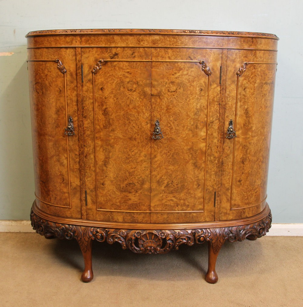 Shaped Burr Walnut Bow Front  Credenza Chiffonier Sideboard