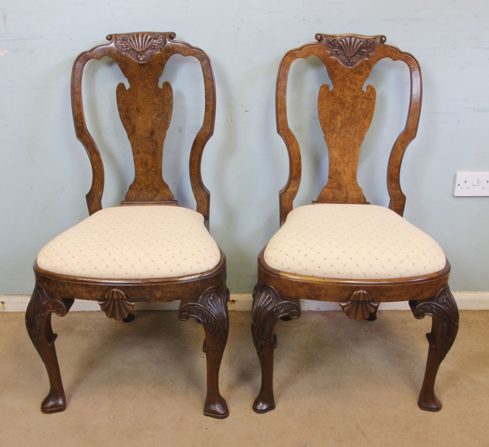 Antique Matched Pair of Burr Walnut Side Chairs. 