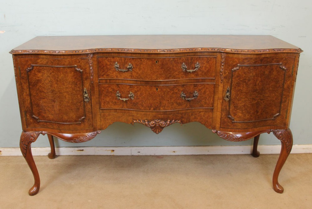 Queen Anne Style Burr Walnut Sideboard Server