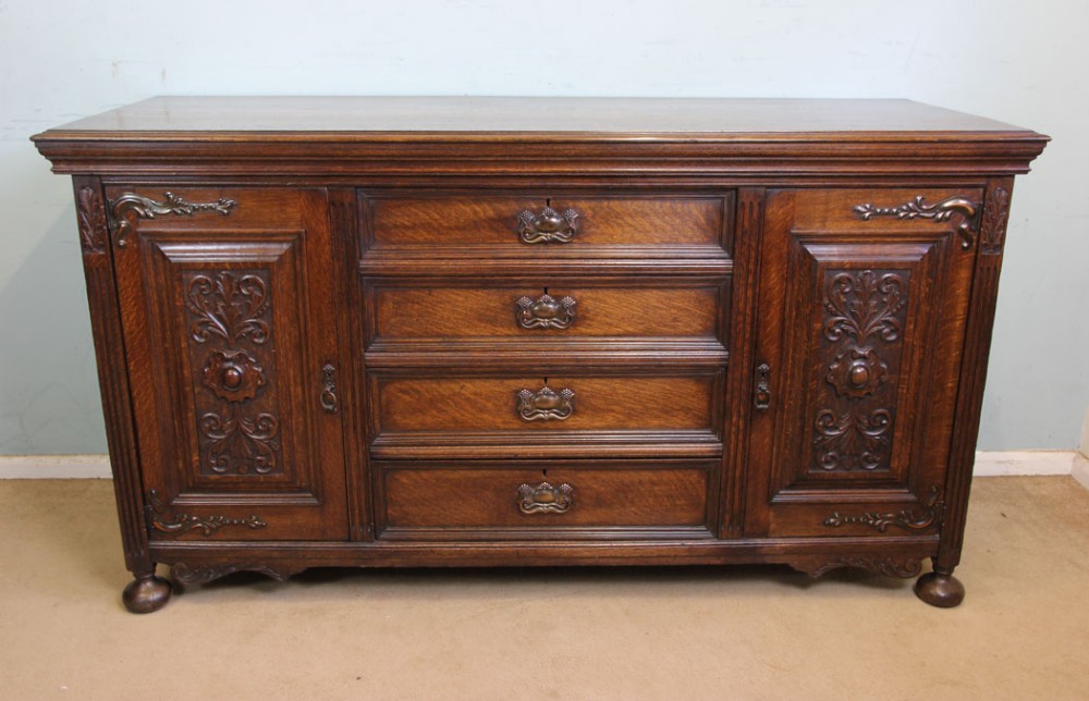 Antique Victorian Large Solid Oak Sideboard Dresser Base