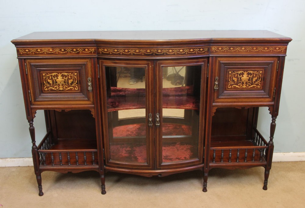 Antique Mahogany Bow Front Inlaid Sideboard 