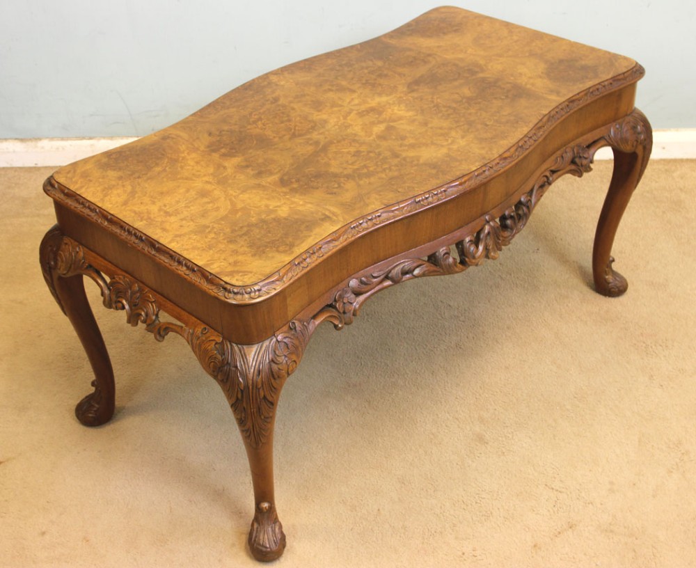 Queen Anne Style Burr Walnut Shaped Coffee Table