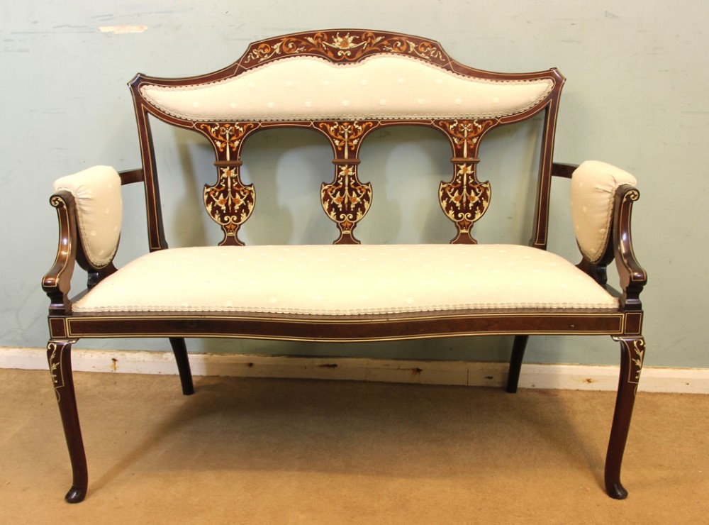 Antique Edwardian Mahogany Inlaid Sofa Armchair