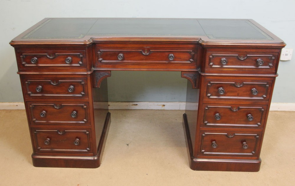 Antique Victorian Mahogany Kneehole Pedestal Writing Desk