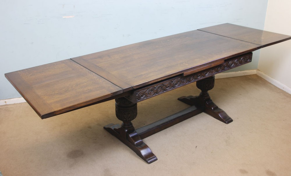 Antique Refectory Oak Draw Leaf Farmhouse Dining Table