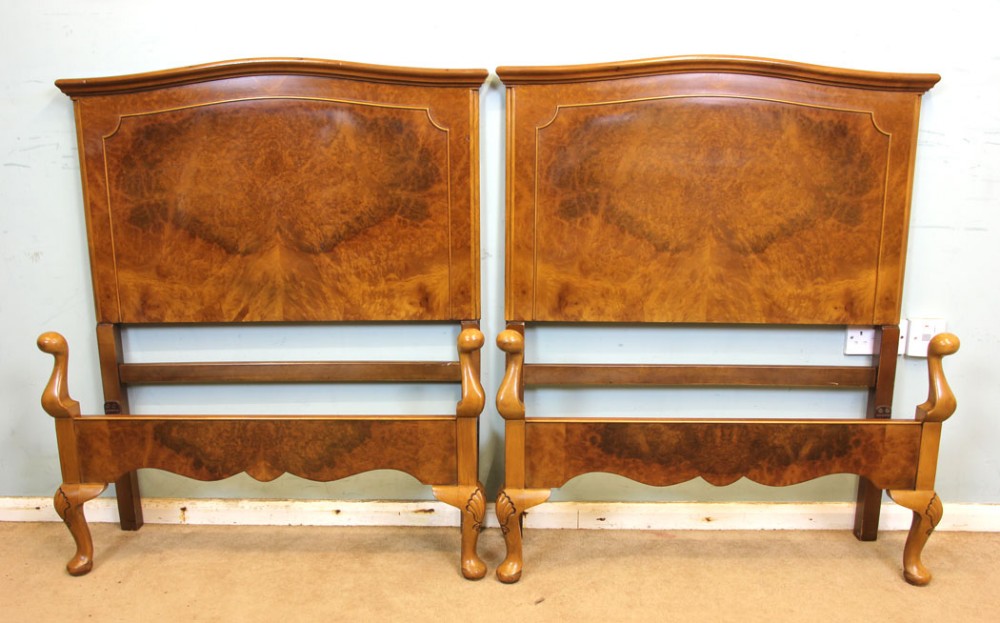 Pair Burr Walnut Single Beds