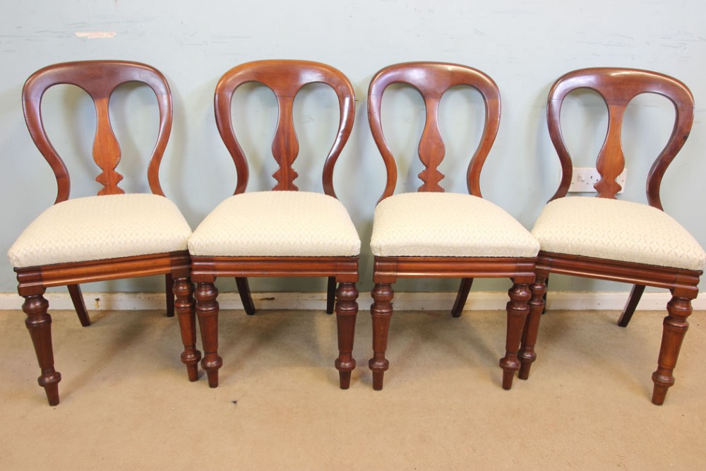Antique Four Victorian Mahogany Balloon Back Dining Chairs