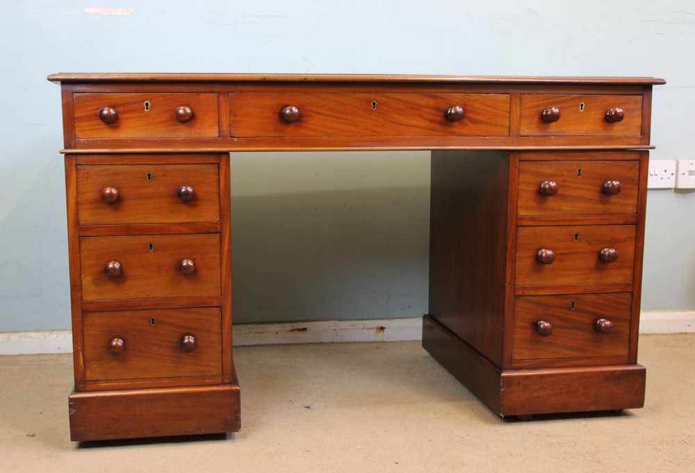 Antique Victorian Mahogany Pedestal Kneehole Writing Desk