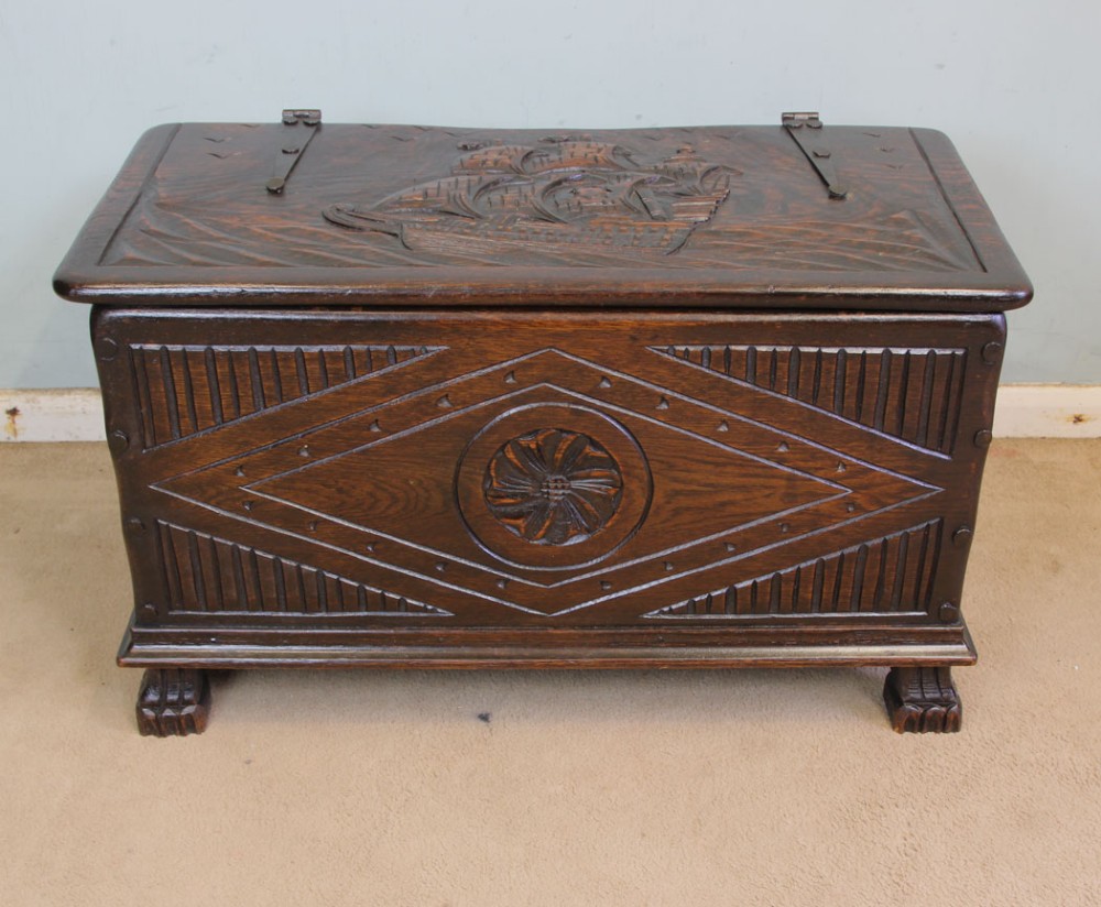 Antique Carved Oak Coffer Chest