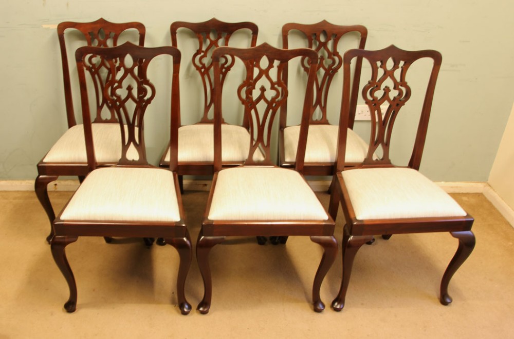 Antique Set of Six Mahogany Chippendale Style Dining Chairs