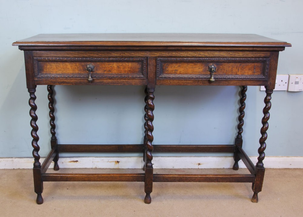 Antique Oak Barley Twist Two Drawer Side Table