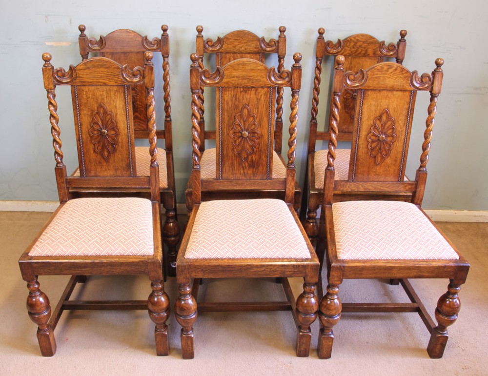 Antique Set of Six Oak Dining Chairs