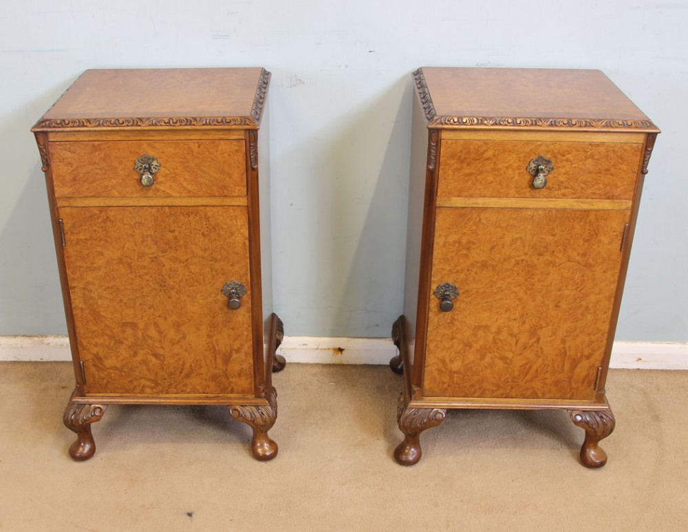 Antique Pair Burr Walnut Bedside Cabinets