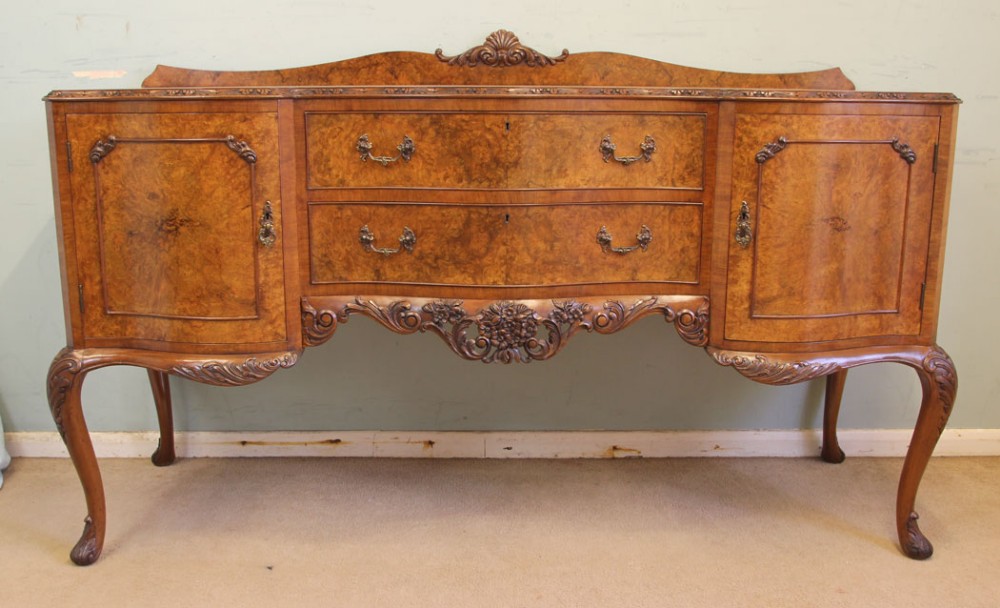 Antique Quality Burr Walnut Serpentine Front Sideboard