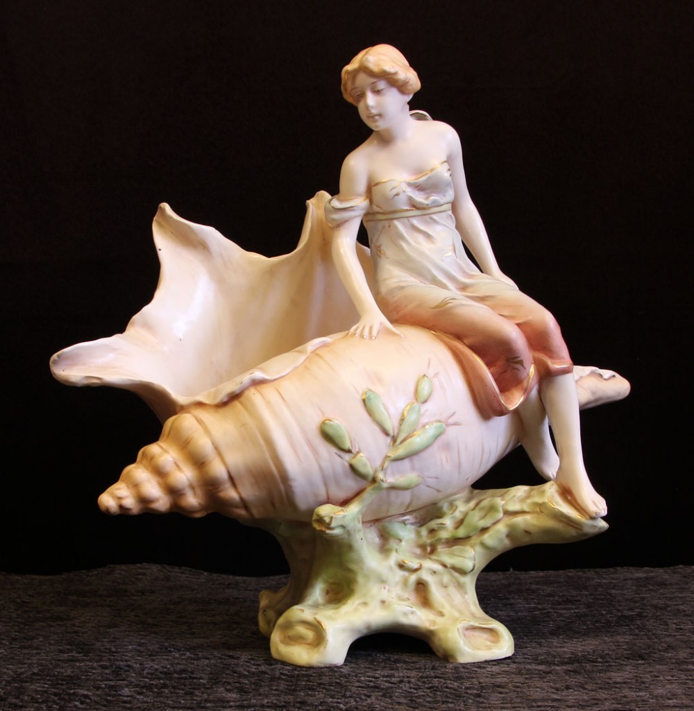 Antique Art Nouveau Centre Piece of Maiden on Shell