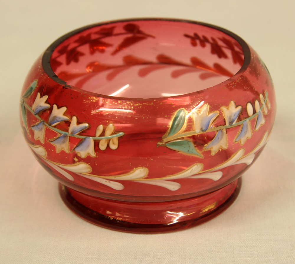 Late Victorian Cranberry Glass Decorated Salt