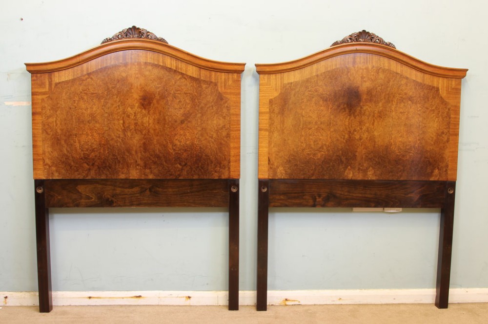 Antique Pair of Figured Walnut Single Headboards