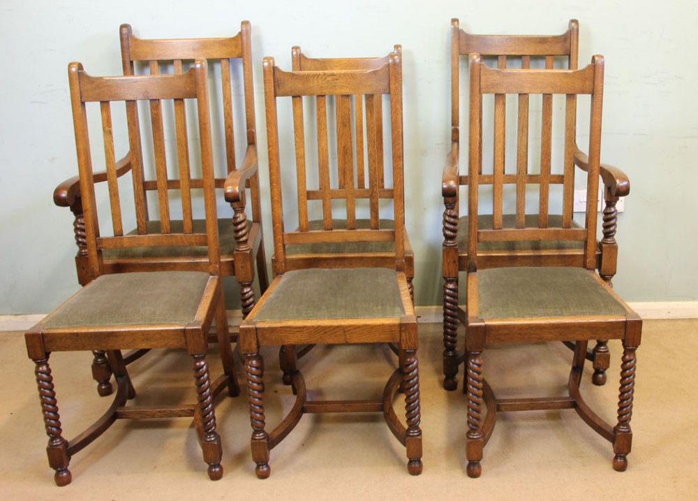 Antique Set Six Oak Dining Chairs