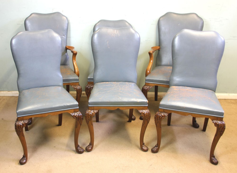 Set of Six Antique Queen Anne Style Walnut Dining Chairs