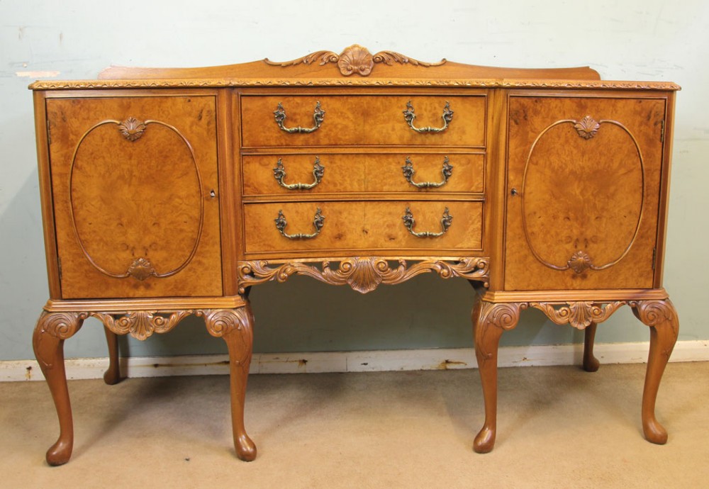 Burr Walnut Queen Anne Style Shaped Sideboard