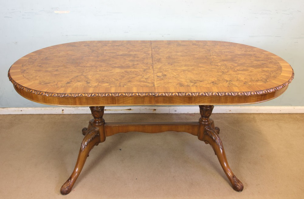 Twin Pedestal Burr Walnut Extending Dining Table