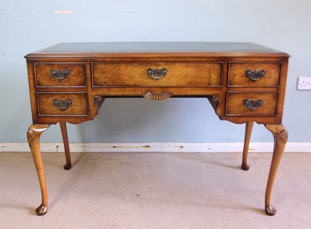 Burr Walnut Writing Desk Queen Anne Style
