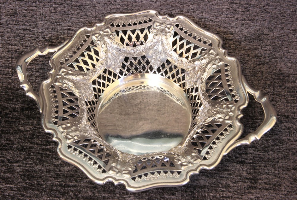 Antique Silver Twin Handle Pierced Bowl