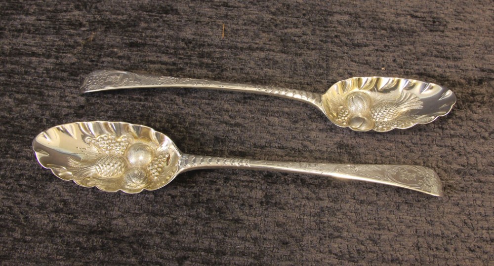 Antique Pair of Silver Berry Spoons 
