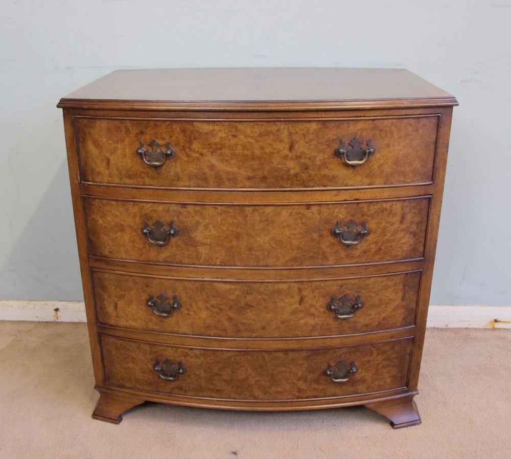 Small Burr Walnut Bow Front Chest of Drawers