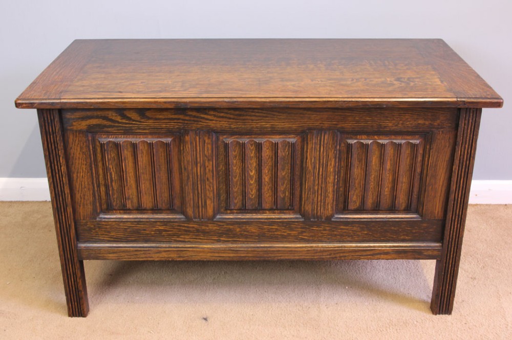 Antique Small Oak Coffer Blanket Box Chest