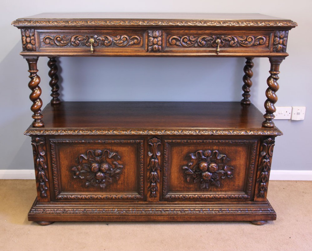 Antique Carved Oak Buffet Sideboard Server