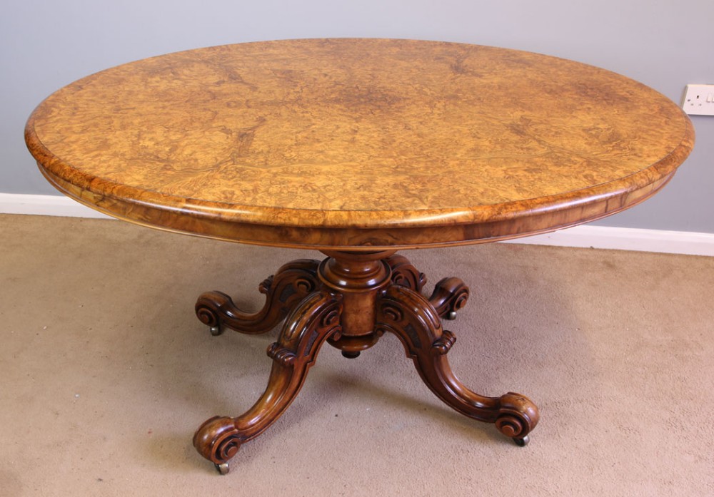 Fine Antique Victorian Burr Walnut Loo Centre Table.