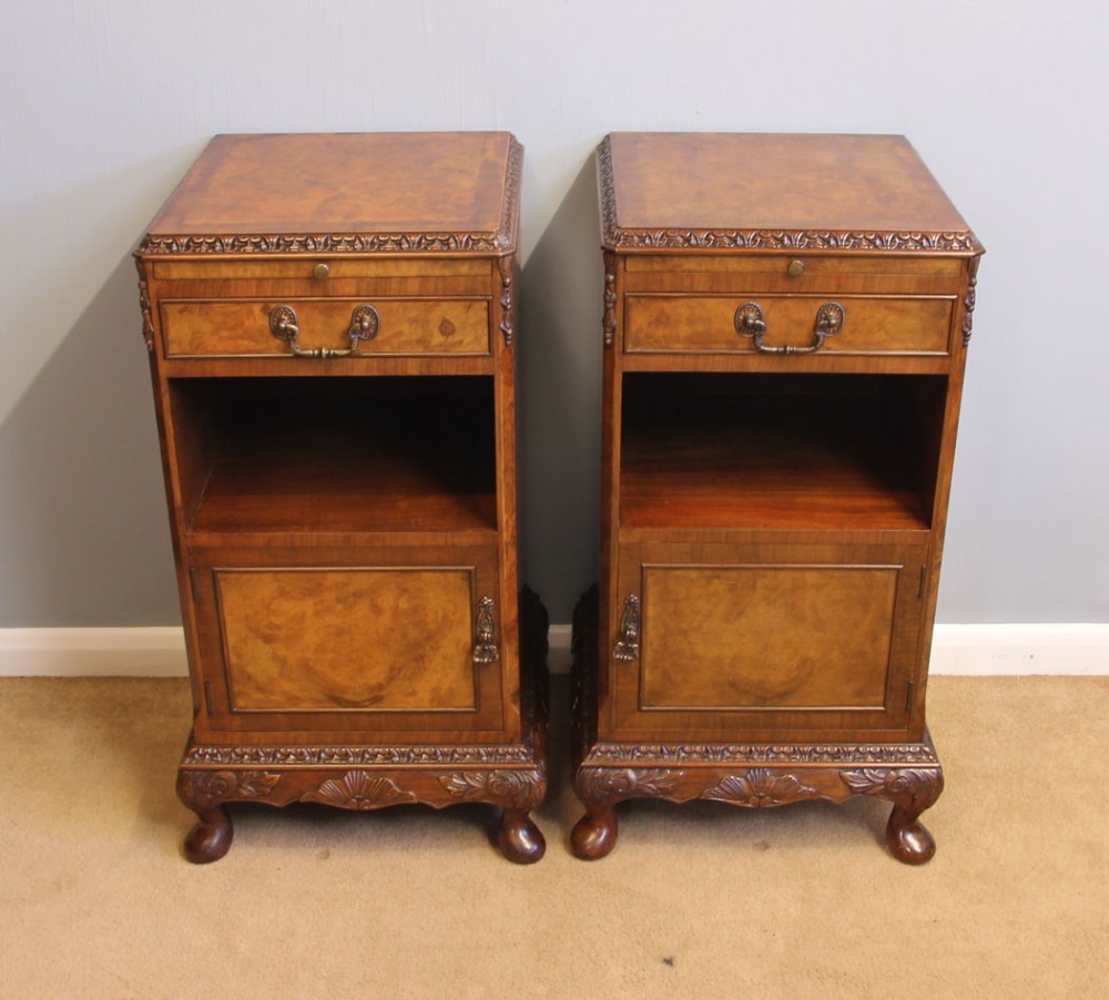  Quality Pair Antique Burr Walnut Bedside Cabinets, 