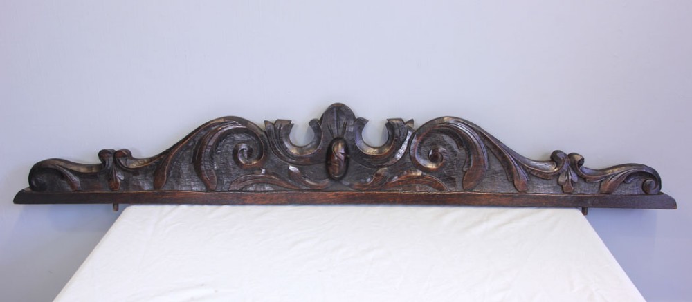 Antique Late Victorian Carved Oak Pediment.