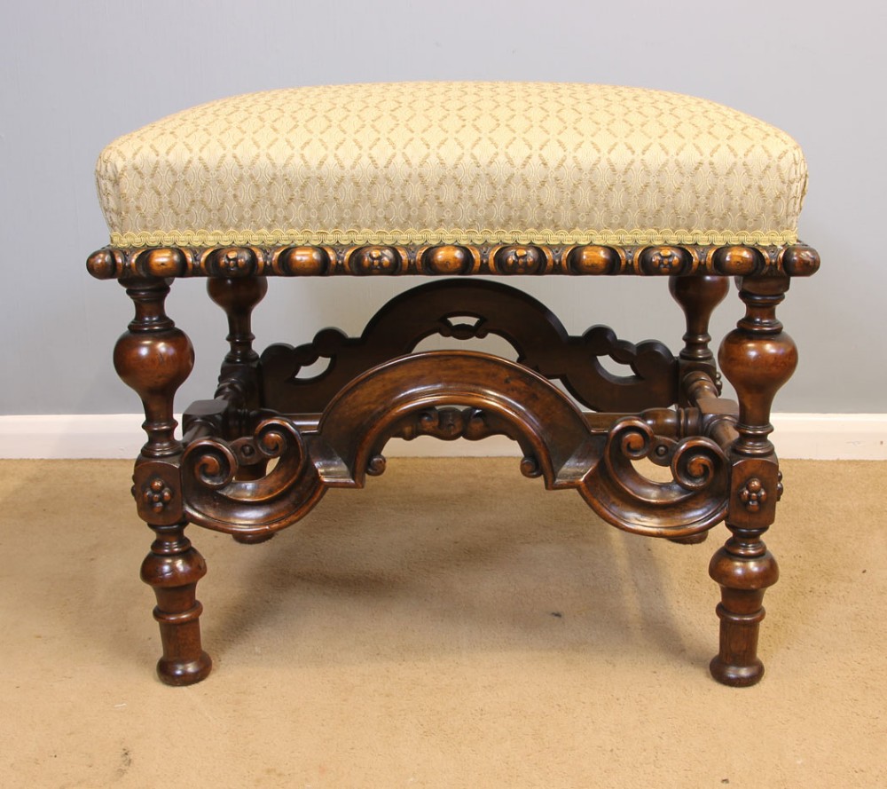 Antique 19th Century Outstanding Quality Walnut Stool.