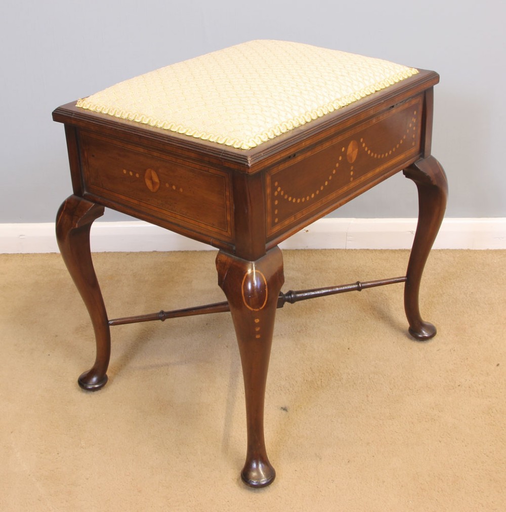 Antique Edwardian Inlaid Mahogany Piano Dressing Table Stool