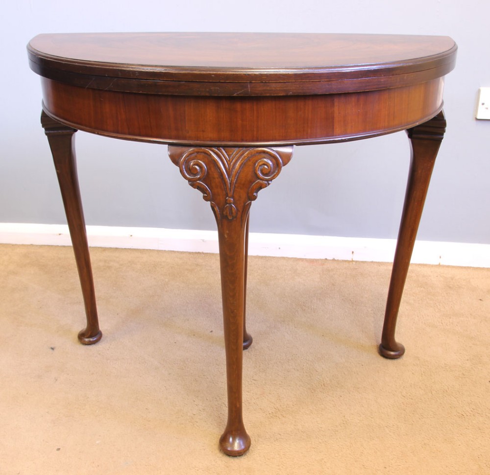 Antique Demi Lune Shaped Side Card Games Table.