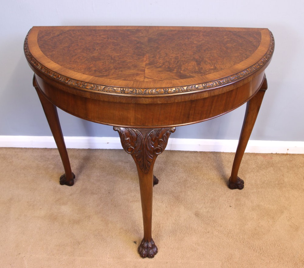 Queen Anne Style Burr Walnut Card Games Table