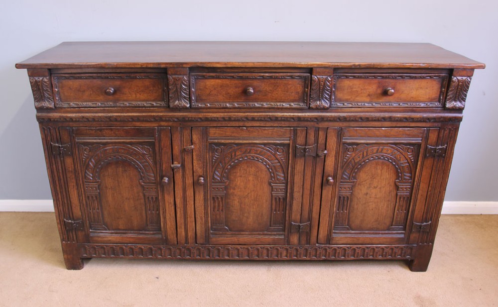 Antique Carved Oak Dresser Base Sideboard. 