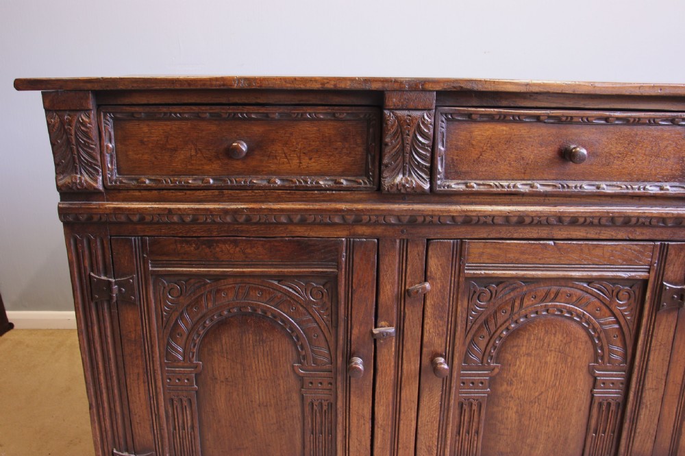 Antique Carved Oak Dresser Base Sideboard.  View VI