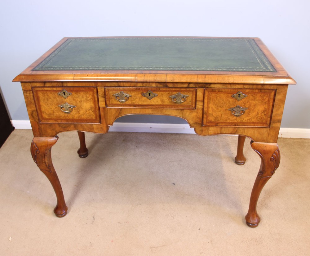 Antique Burr Walnut Leather Top Writing Desk. 