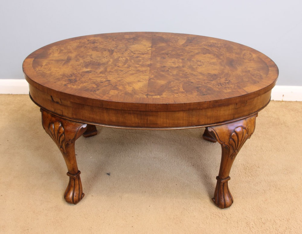Burr Walnut Oval Top Coffee Table. 