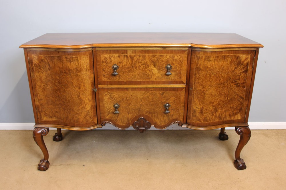 Antique Quality Serpentine Front Burr Walnut Sideboard