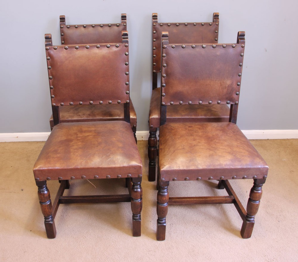 Antique Set Four Oak Dining Chairs. 
