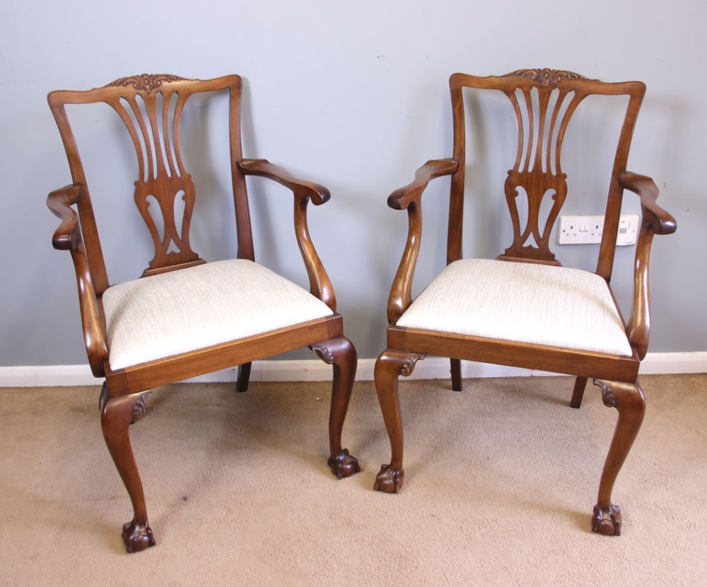 Antique Pair Elbow Mahogany Carver Desk Chairs Armchairs,