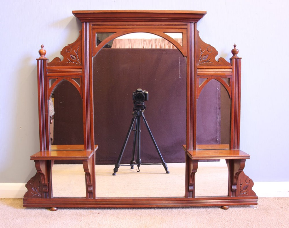 Antique Victorian Walnut Wall Overmantle Mirror