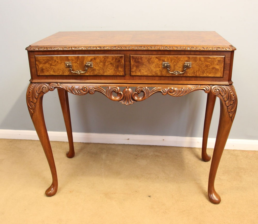 Antique Burr Walnut Queen Anne Style Console Side Table.
