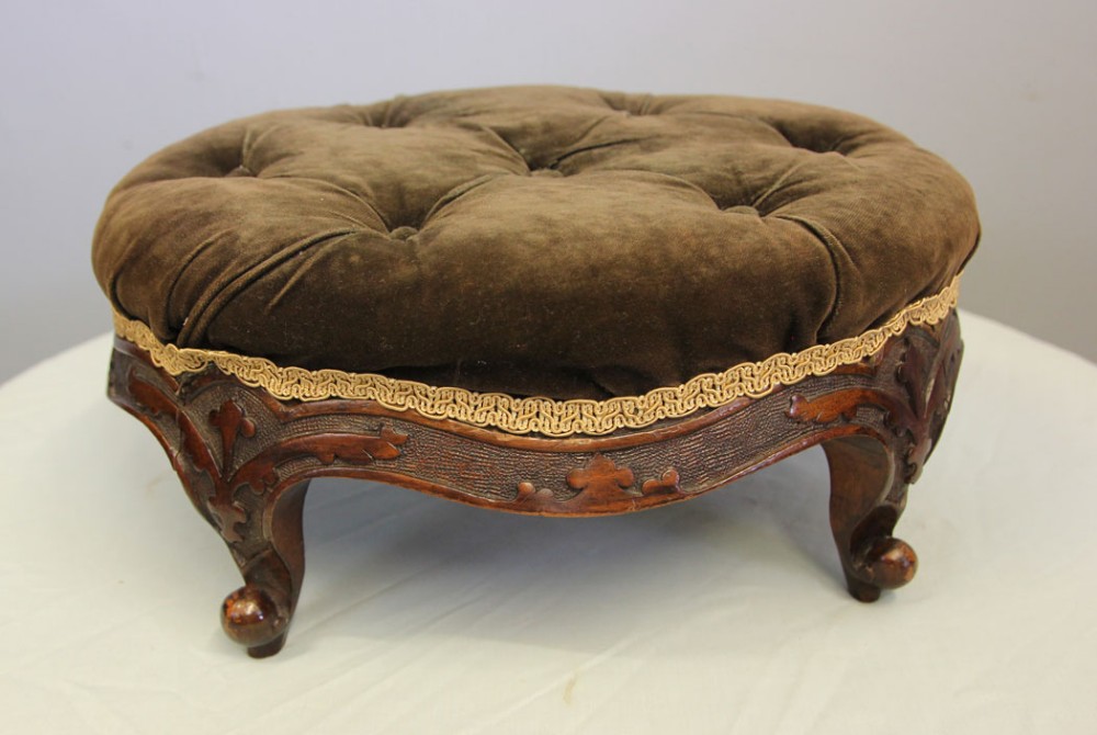 Antique Victorian Cabriole Leg Walnut Foot Stool. 