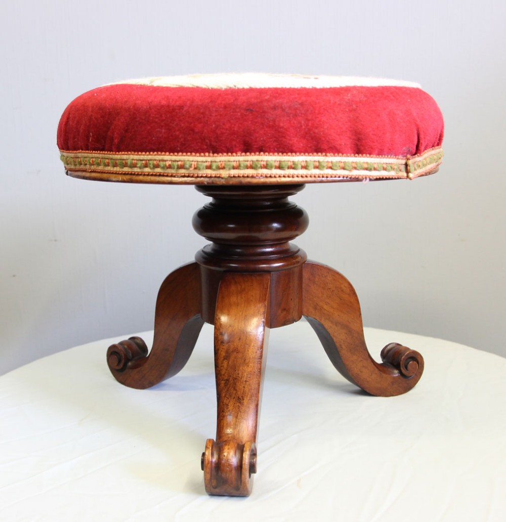 Antique Victorian Cabriole Leg Walnut Stool.