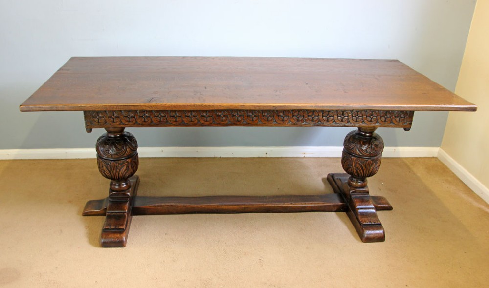 Antique Oak Large Refectory Farmhouse Kitchen Dining Table.